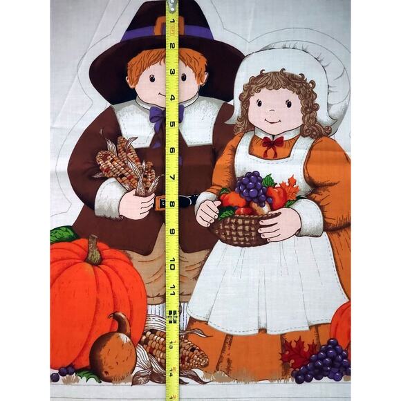 VTG Little Pilgrims Thanksgiving Table Centerpiece Pillow Craft Sewing Fabric - Picture 4 of 11
